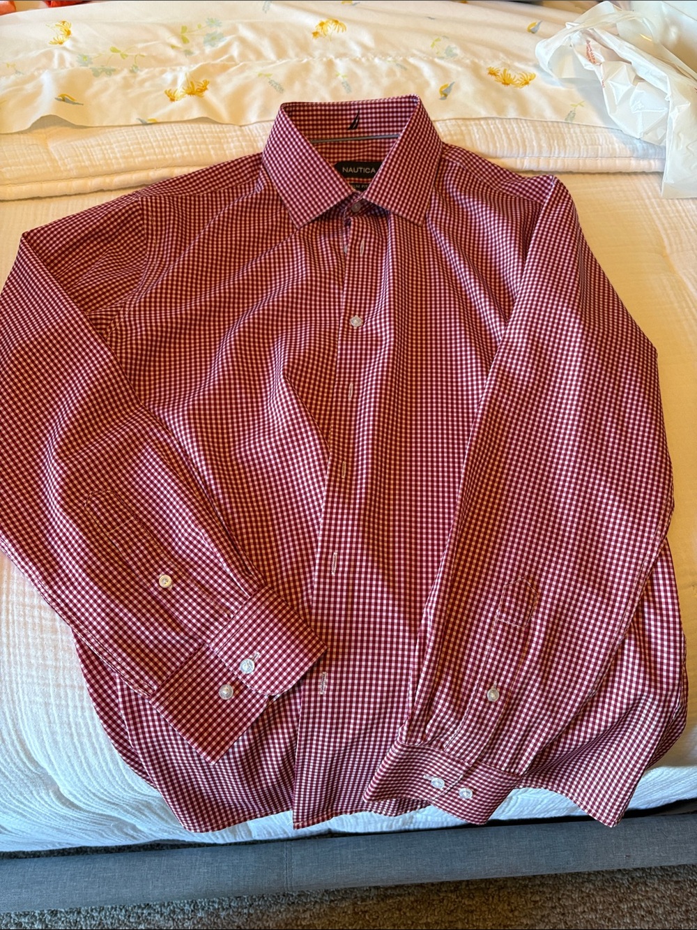 Nautica Men’s Red Gingham Button-Up Shirt